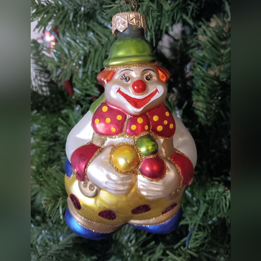 Vintage Mercury Glass Lovable Clown Christmas Ornament